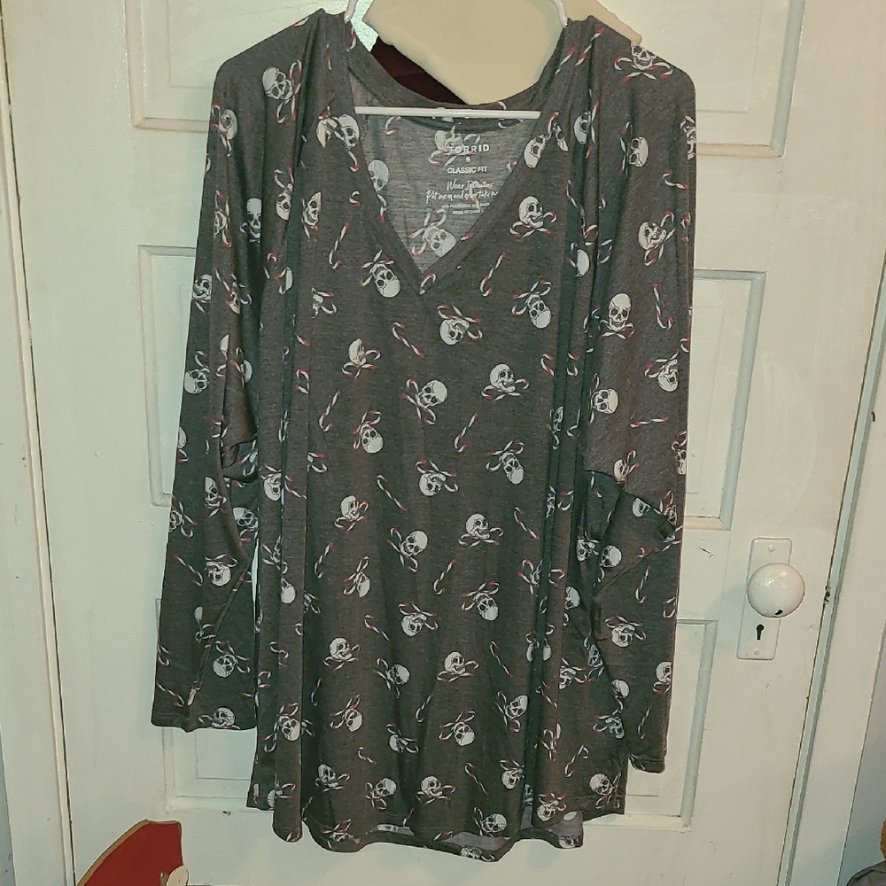 Torrid Gray Candy Cane Skull Top